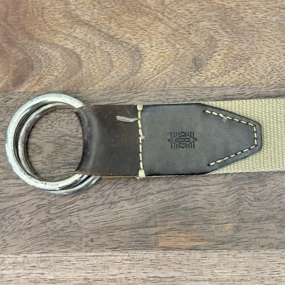 Martin Dingman O-Ring Belt XL Khaki Canvas Brown Leather Mens Double Ring